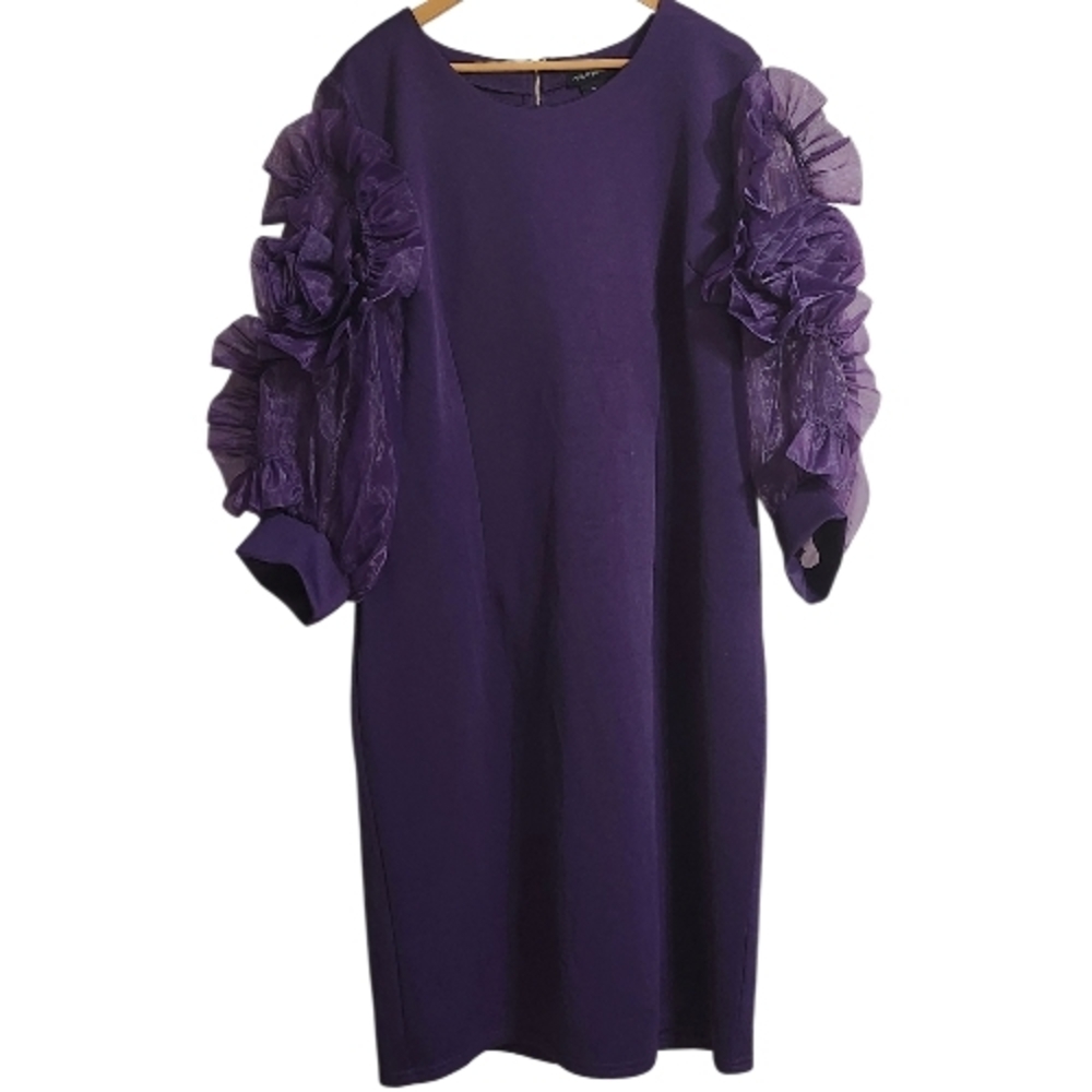 Purple Long Sleeve Puff-Sleeve Dress - Picture 4 of 7
